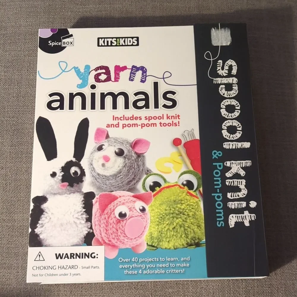 Kids Yarn Animals Craft Kit - Black, White, Pink, Green
